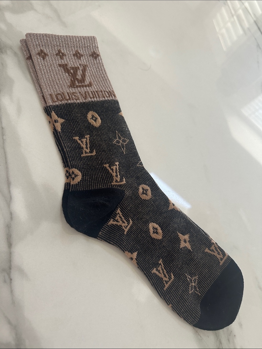 Unisex Monogram Crew Socks - Black & Brown